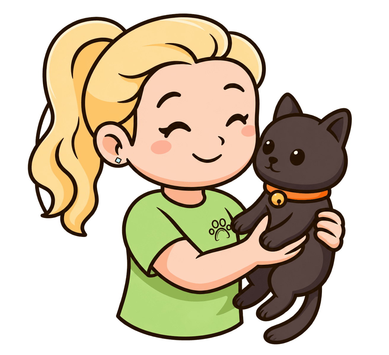 Illustration of Sharon holding a black cat